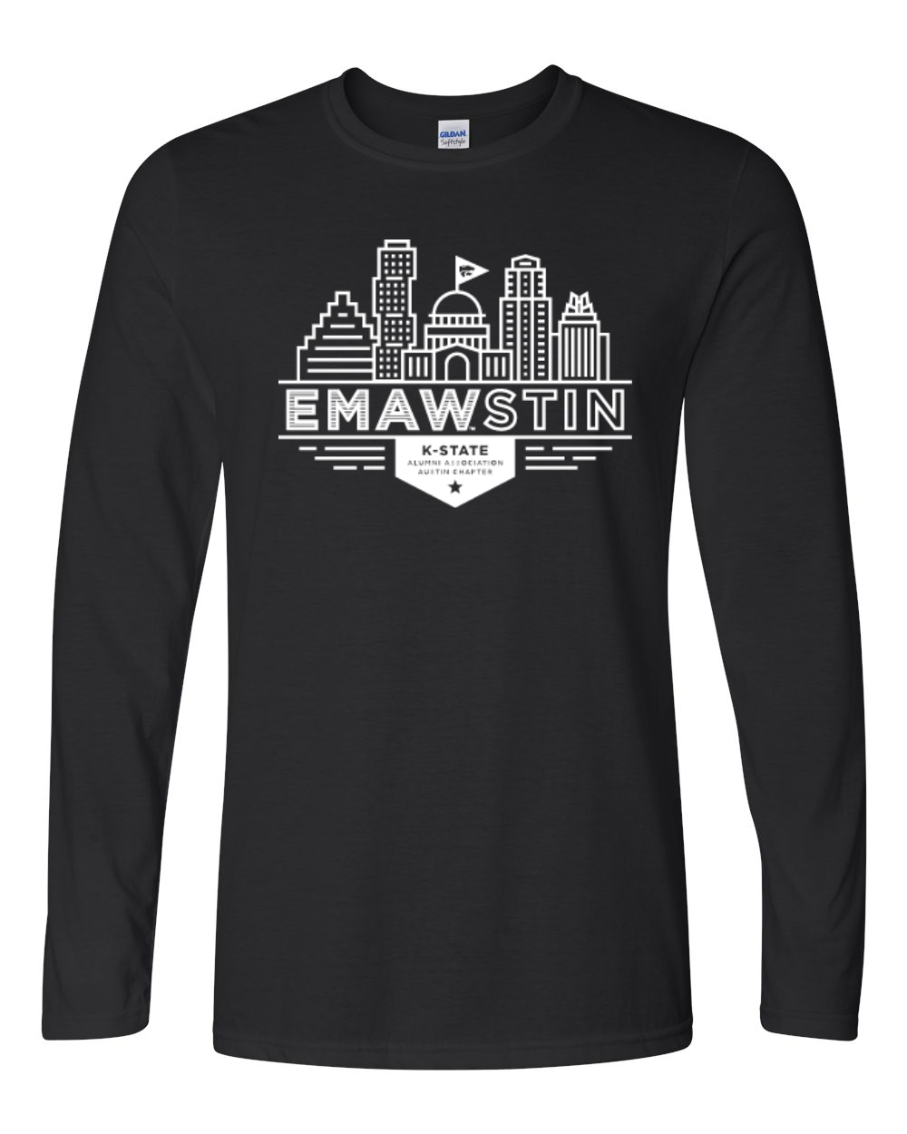 Gildan Unisex Softstyle® Long Sleeve T-Shirt Black front mockup