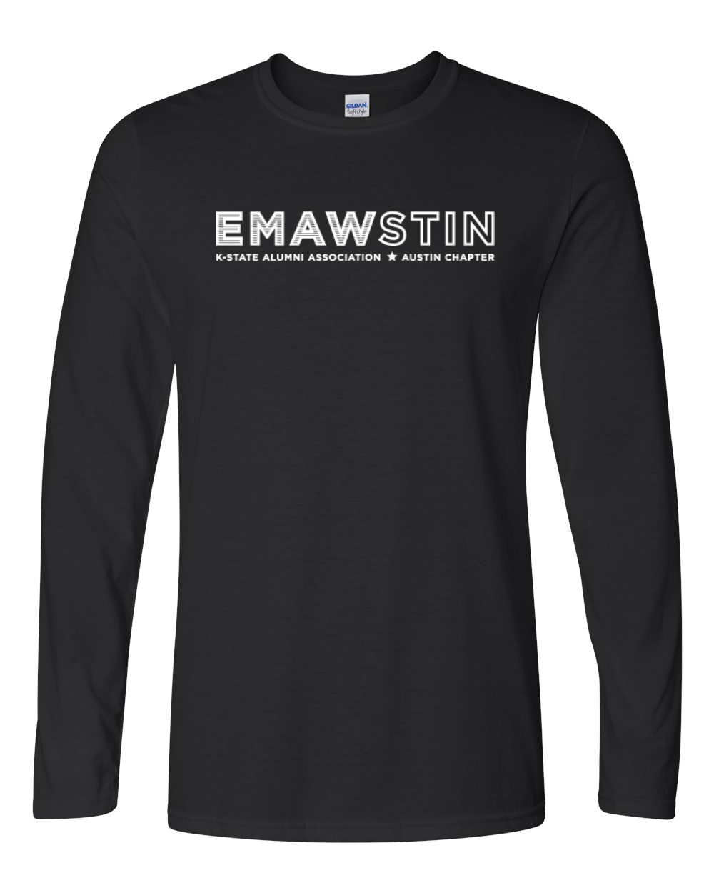 Gildan Unisex Softstyle® Long Sleeve T-Shirt Black front mockup