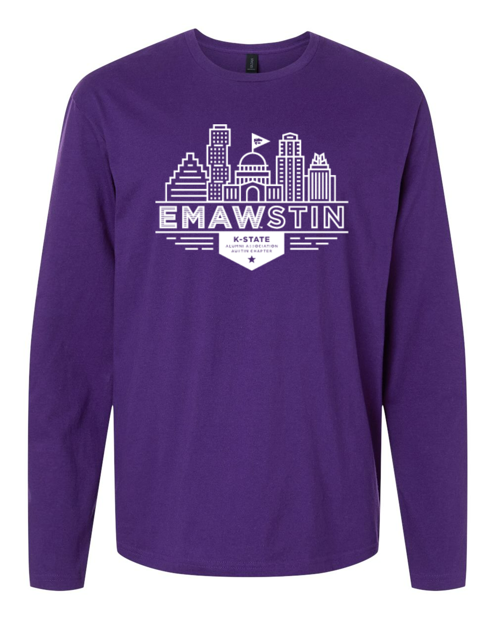 Gildan Unisex Softstyle® Long Sleeve T-Shirt Purple front mockup
